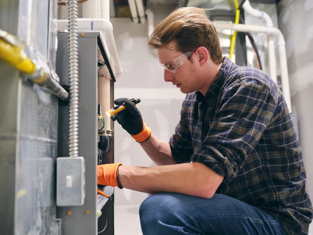 A professional technician inspecting a Furnace System